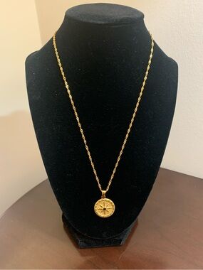 Gold Compass Medallion Pendant Necklace